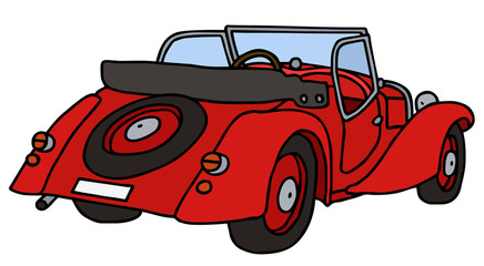 Vintage red cabriolet, hand drawn vector illustration