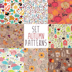 Fototapeta na wymiar set of seamless autumn pattern with nature