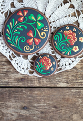 Homemade gingerbreads with traditional Russian pattern Khokhloma
