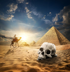 Pyramids and skull - obrazy, fototapety, plakaty