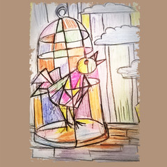 bird in a cage vector