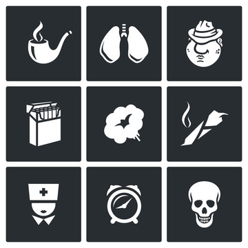 Smoking and effects on the body icons set. Vector Illustration.
