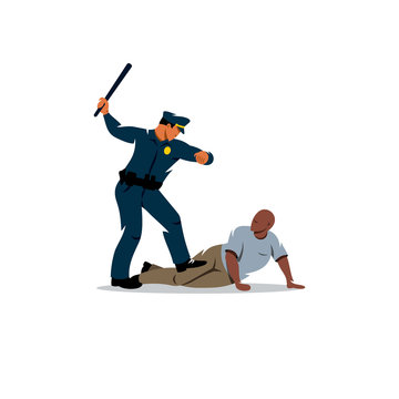 Police Violence On The Black Offender. Vector Illustration.