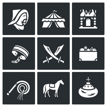 Mongol-Tatar yoke icons set. Vector Illustration.