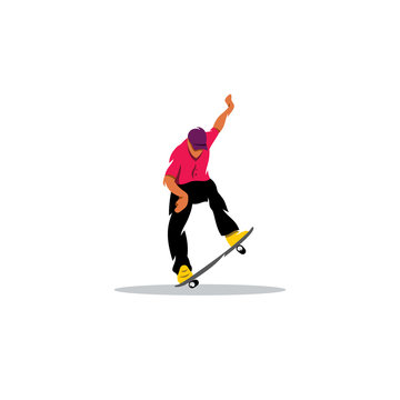Skateboarder man jumping sign. Vector Illustration.