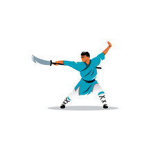 Shaolin monk with a sword sign. Vector Illustration.