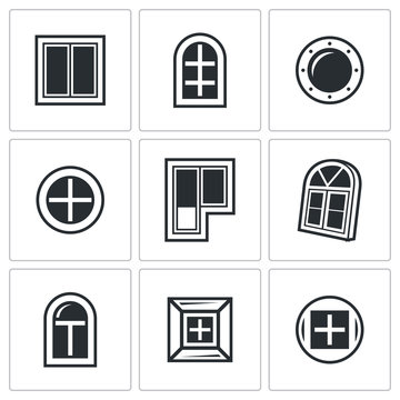 Various window icons set. Vector Illustration. 