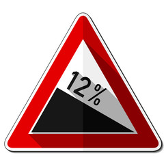 Gefahrzeichen flach – Gefälle 12%