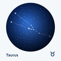 Fototapeta na wymiar Taurus constellation zodiac sign at starry night sky 