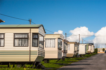 row of Static holiday home caravans 