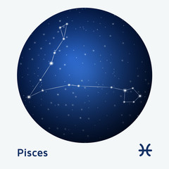Fototapeta na wymiar Pisces constellation zodiac sign at starry night sky 
