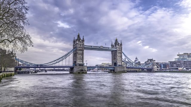 Time lapse view of the iconic Tower Bridge, one of the main landmarks in London