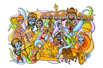 Happy Dussehra doodle drawing for mobile application