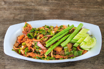 Thai cuisine spicy pork salad