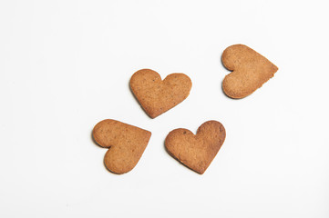 Heart gingerbread cookies, isolated on white background