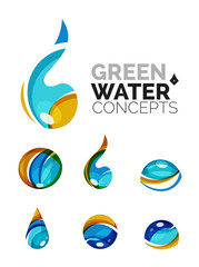 Set of abstract eco water icons, business logotype nature green