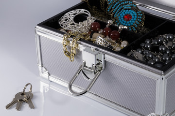 Silvery jewelry box with keys