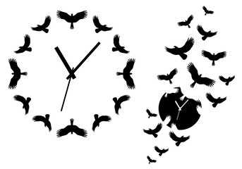 Fototapeta premium time flies, clock with flying birds, vector