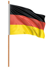 3D German flag with fabric surface texture. White background.