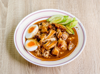Rice crispy pork, Closeup Thai food.