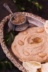 Hummus white bean.selective focus