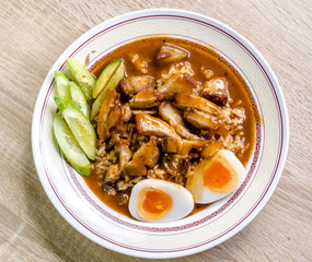 Rice crispy pork, Closeup Thai food.