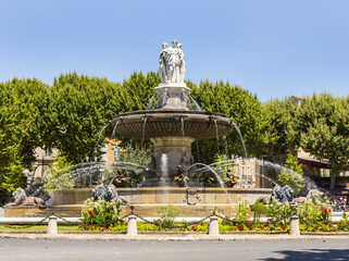 Portrait view of Fountain at La Rotonde in Aix-en-Provence
