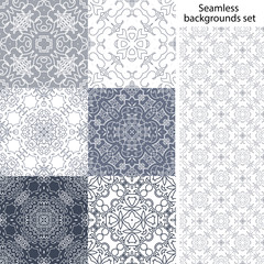 Seamless background set. Vintage geometric textures. Lace pattern. Decorative background for card, web design and etc.