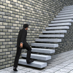 Conceptual business man climbing a stair