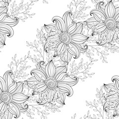 Fototapeta premium Vector Seamless Monochrome Floral Pattern