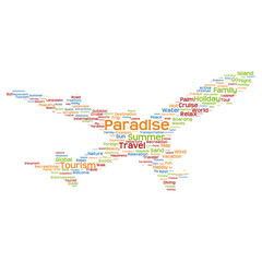 Obraz premium Concept or conceptual colorful plane silhouette travel tourism text word cloud