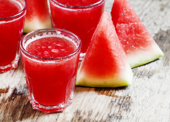 Fresh watermelon juice, selective focus