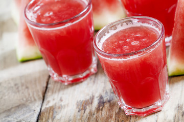 Fresh watermelon juice, selective focus
