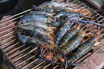 flesh prawn grilled barbecue on a gridiron