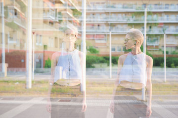 double exposure of young handsome caucasian woman