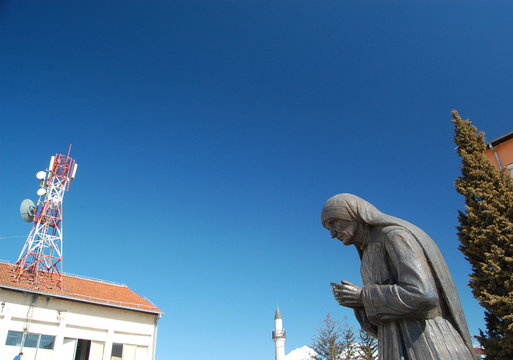 Monument  Of A Humanitarian Worker and Nobel Prize Winner Mother Teresa in  Struga, Macedonia.