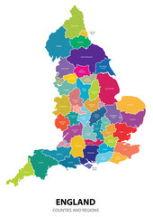 England Map with Regions - obrazy, fototapety, plakaty