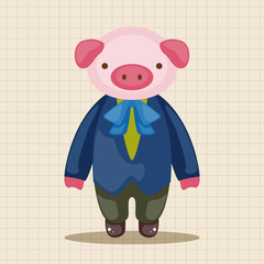 animal pig waiter cartoon theme elements