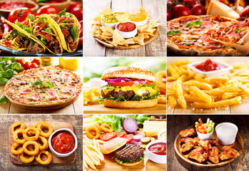 collage of  fast food products