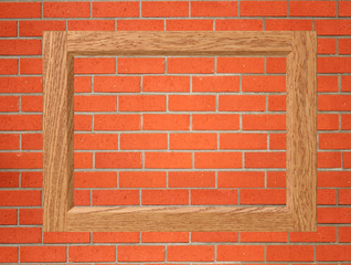 empty wooden frame on the red brick wall