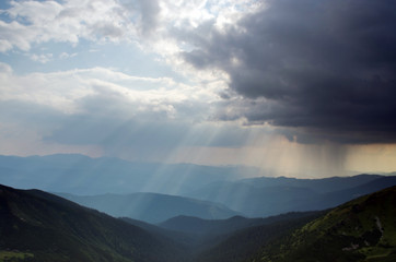 Colorful summer sunrise in the Carpathian mountains.