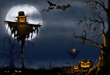 Wandaufkleber Creepy Halloween Scarecrow Scene - Digital Illustration © debbieclark