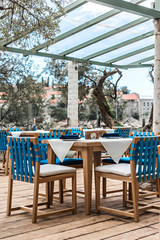 Terrace outdoor cafe with sea view