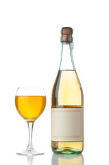 Wineglass and bottle isolated on white background