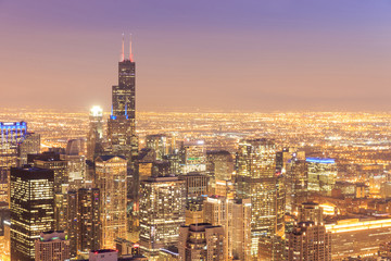 Fototapeta na wymiar Chicago skyline aerial view with skyscrapers