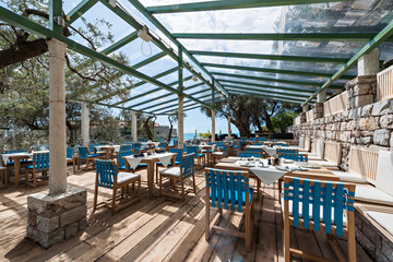 Terrace outdoor cafe with sea view