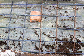 building foundations, reinforcement, concrete rubble, wooden for