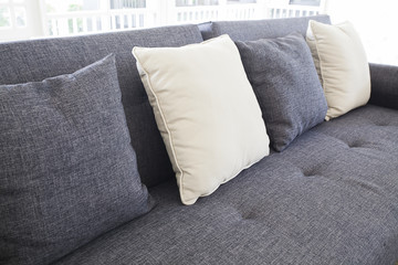 Close up pillows on gray sofa room interior decoration background