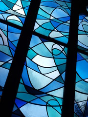 blue stained-glass windows
