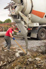 male construction worker working on the construction of the foun